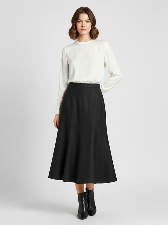 Ralph Lauren Dresses & Skirts - Lauren Ralph Lauren Black Wool Blend A-Line Midi Skirt Dark Academia Sz 12